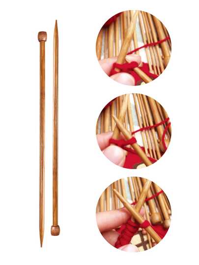2 st. stickor i bambu, 35 cm långa - rak spets, lämpliga för nybörjare och projekt med större garnstorlekar