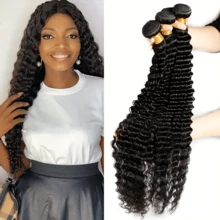 NZINZI 100% Human Hair Extensions Deep Wave Bundles 1/3 Pieces Raw Hair Human Hair Natrual Doubles Weft Virgin Hair For Women 8-30 Inches - Natural Black - View 4