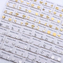 10 pares de pendientes de botón de acero inoxidable con diseños de moda para mujeres y niñas, incluyendo estilos simples, de amor, flor, animal y estrella, como regalos de fiesta