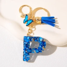European & American Style Tassel Butterfly Letter Crystal Resin Key Chain, Bag & Car Charm Accessory - Blue - View 4