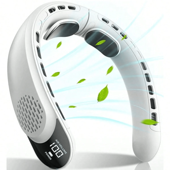 1 pezzo Ventilatore da collo appeso, ventilatore da collo con display digitale, ventilatore di raffreddamento estivo da esterno, ventilatore da collo ricaricabile da 4000mAh con 3 velocità