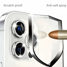 [Argento] Compatibile con 16pro Max/15 Pro/14 Lus/13mini/12/11 Protezione in cristallo di rocca argento ultra sottile, resistente ai graffi, ad alta definizione, con trasmissione della luce, anti-impronta digitale, anti-luce blu, adatto per fotografia, live streaming, video brevi, fotografia professionale, pellicola temperata anti-esplosione, posizione precisa dei fori, durezza 9H, antipolvere e antimacchia, protezione avanzata della lente, cristallo scintillante, protezione della lente, accessori per telefono, impermeabile e antiurto, copertura completa