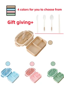 1pc 1200ml Bento Lunch Box With Cutlery Set And Leak-Proof Lid, 3 Compartment Food Containers Suitable For Adult Men And Women, For Camping, Meal Prep, School Supplies, Back To School, Kitchen, Christmas Gifts (Cutlery, Lunch Box And Storage Bag Included)
