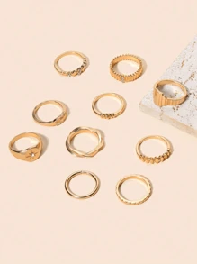 1 Set 10pcs/Set Starry Design Diamond Inlaid Rings