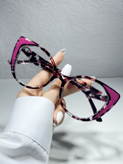 قطعة واحدة نظارات عصرية متعددة الاستخدامات، نظارات بإطار فراشة بتصميم ألوان متباينة وعدسات شفافة، إكسسوارات نظارات للنساء