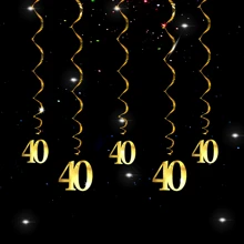 5 Peças Decorações Suspensas Espirais na Cor Dourada em PVC, Adequado para Decorações de Aniversário de 18, 30, 40, 50, 60 Anos, Decoração de Bottom para Festa de Aniversário