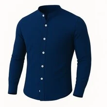 Men's Long Sleeve Dress Shirt With Priest Collar Slim Premium - 藏蓝色 - 查看 2