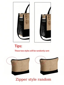 Set di borse da spiaggia per donne, borsa in tela per accessori da spiaggia, con cappello da spiaggia da donna a onde color kaki, borsa a tracolla, borsa a mano, borsa trucchi in lino, cappello da sole a tesa larga con protezione solare, cappello da viaggio da esterno a forma di fiocco