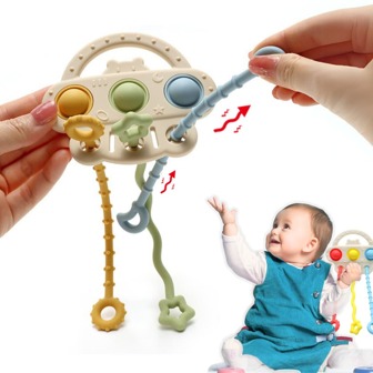1 Pc Baby Sensory Montessori Toys , 100% Silicone Pull String Activitys Teething Toy, Developmental Pulling Baby Sensory Toy, Car Seat Airplane Travel Toddler Boy &Girl Infant