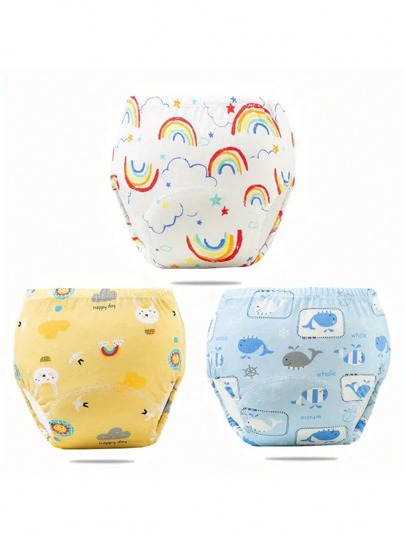 1 قطعة من سروال التدريب للأطفال، غطاء حفاضة قابل للغسيل، سروال تدريب على التبول، بطانة حفاضة قابلة للتنفس (نمط لون عشوائي)'} سروال التدريب للأطفال يستخدم كوسيلة انتقالية لمساعدة الطفل على الشعور بعدم الراحة من البلل والتعبير بنشاط عن الحاجة إلى استخدام المرحاض. وهي بين الحفاضات القابلة للتخلص منها والملابس الداخلية العادية، ولا يمكن أن تحل محل الحفاضات القابلة للتخلص منها.