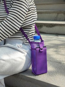 1pc Sports Water Bottle Mesh Bag With Phone Holder And Shoulder Strap, Adjustable, Portable Water Cup Protector, Universal Insulated Cup Cover For Outdoor Sports, Camping And Travel