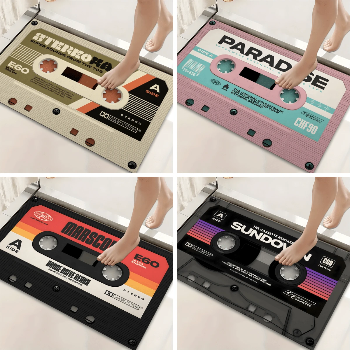 1pc Vintage Cassette Tape Pattern Anti-Slip Silicone Mud Rectangular 3D Printed Carpet, Polyester, Suitable For Entryway, Living Room, Kitchen, Bedroom, Hallway, Bathroom, Laundry Room - Indoor Outdoor Home Decor - Multicolor - View 1
