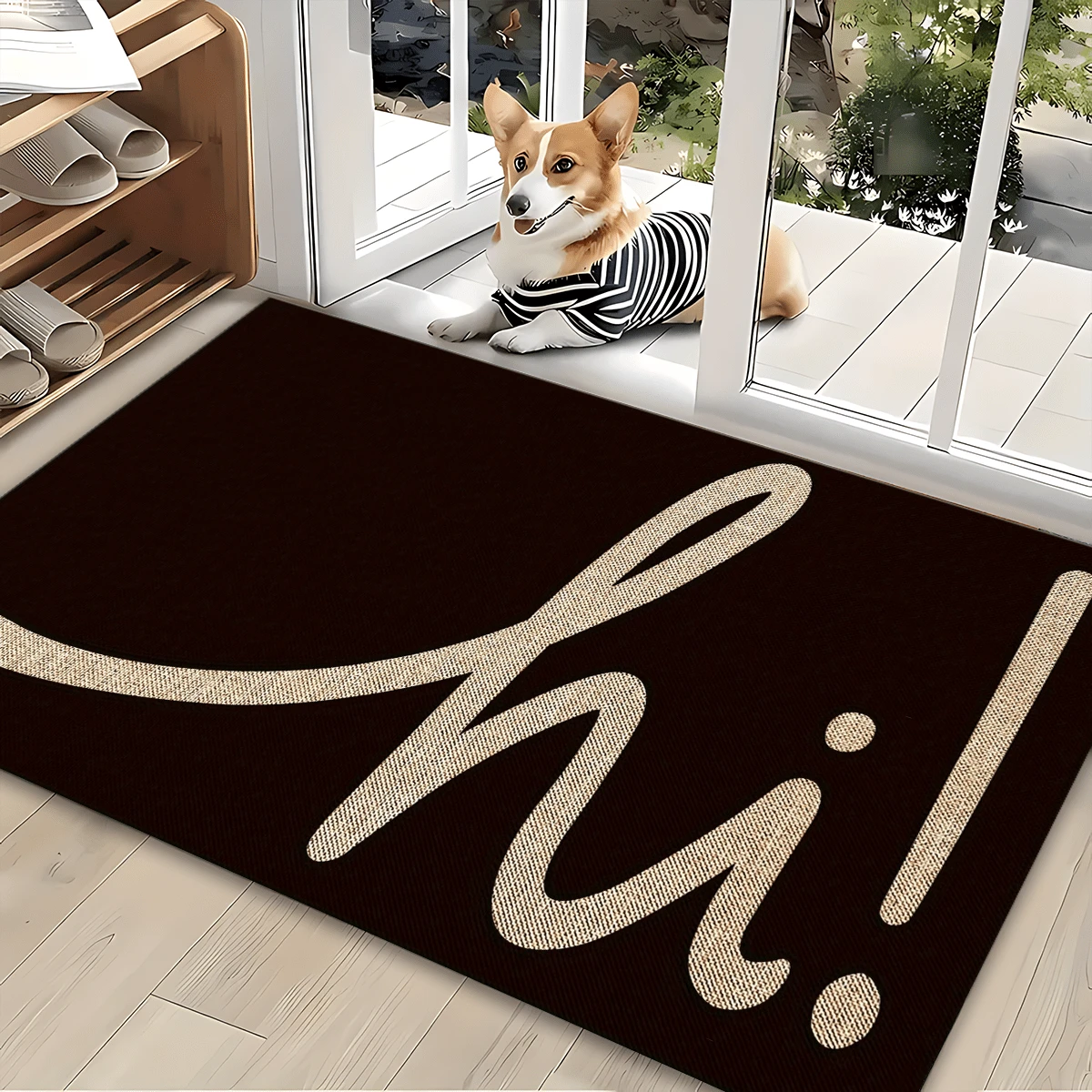 1pc Hi Pattern Printed Anti-Slip Diatomite Carpet, 3D Printed Rectangular Rug Suitable For Entryway, Living Room, Kitchen, Bedroom, Hallway, Bathroom, Laundry Room - Polyester Carpet For Indoor And Outdoor Home Decor - Multicolor - View 1