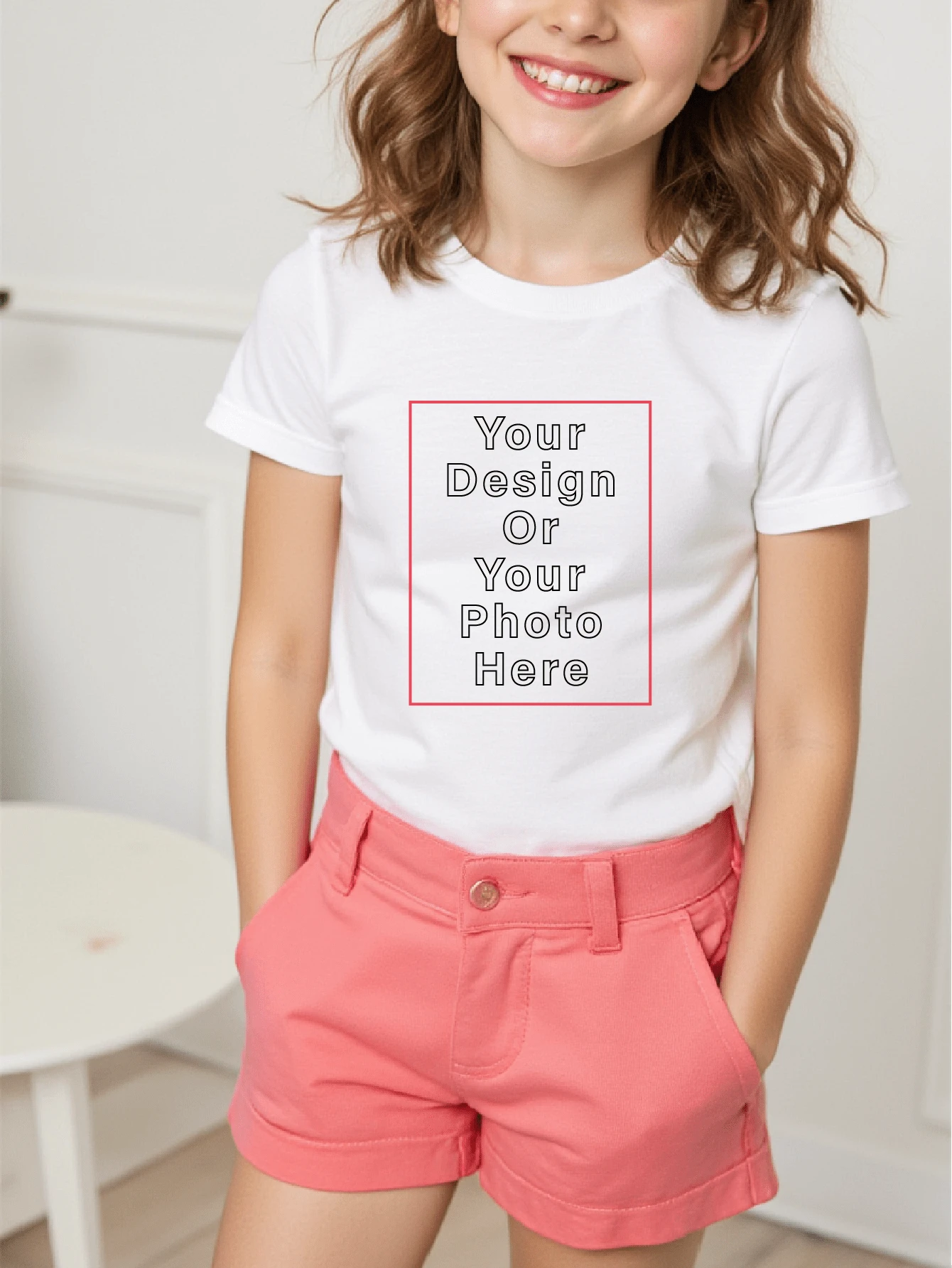 Kaos Anak Perempuan & Remaja Musim Semi/Panas yang Disesuaikan, Dipersonalisasi dengan Teks, Foto, Pola, Logo untuk Seragam Tim/Luar Ruangan/Sekolah, Kaos Lengan Pendek Leher Bulat Remaja, Ide Hadiah untuk Liburan & Ulang Tahun, Atasan & Kaos Musim Panas untuk Anak Perempuan Praremaja, Remaja & Remaja - Putih - View 1