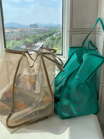 Bolso de hombro de malla transparente 2024 - Bolsa de playa ligera y elegante, bolso de compras versátil y espacioso para mujeres, bolso cruzado transparente instagrameable