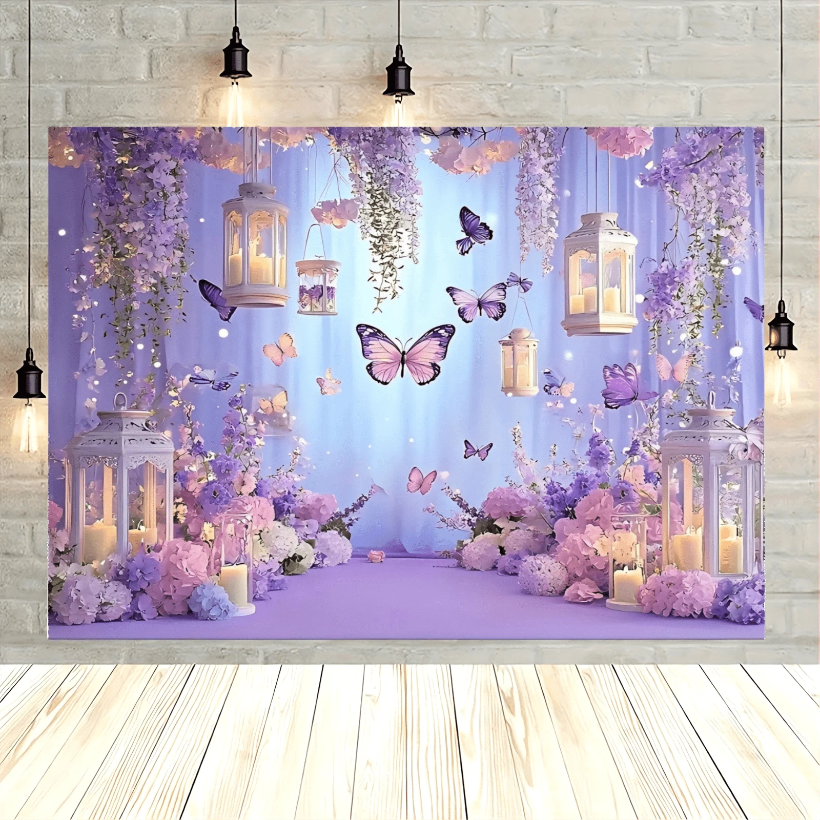 1 Pc, 2D Flat, Gorgeous Style Butterfly Party Backdrop, Polyester Material, Purple Background, Rectangular Photography Background, Bohemian Style, With Purple Butterflies And Flowers, Suitable For Birthday And Wedding Decoration, Living Room Bedroom Decoration, Office Decoration, Multi-Season Use, Gift Giving, Photo Booth Props, Multiple Size Options