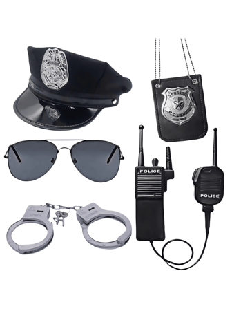 Set de 1/5 piezas de disfraz de policía, incluye sombrero, esposas, insignia, cachiporra - Accesorios de temática de policía de plástico adecuados para vestirse, máscaras, fiestas y juegos de rol
