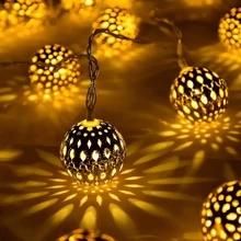 Luzes de Corda em Formato de Bola Marroquina com Energia Solar, Bateria de Ni-MH, Removível, para Jardim Externo, Pátio, Casa e Decorações Festivas - Ideal para Casamentos, Aniversários, Halloween, Natal