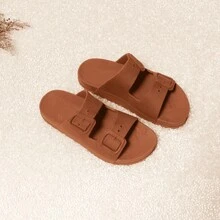 Sandália Feminina Birken Papete Versátil Slide Chinelo Ortopédica Confortável Ejetado Duas Fivelas Babuche Premium - Marrom - Visão 4