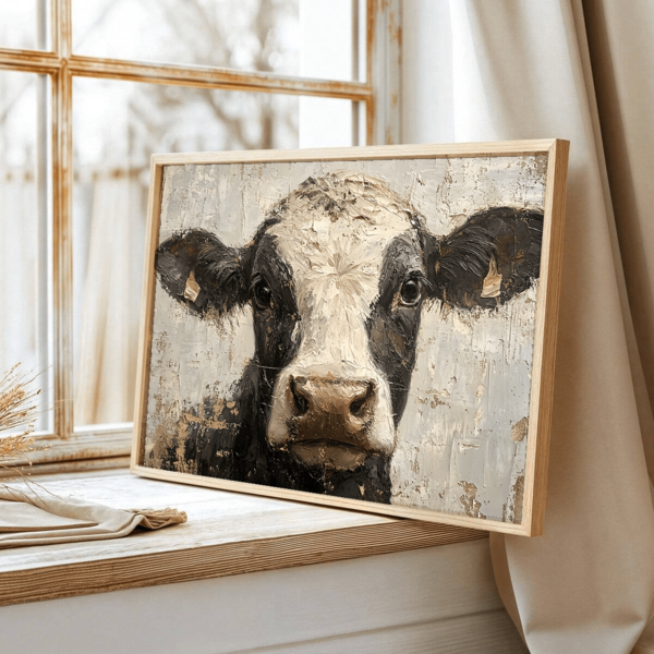 1pc Vintage Farmhouse Cow Canvas Art, Wall Decor, Cow Decor In Living Room, Bedroom And Holiday Decor, Wall Arts, Posters - Canvas Material (Optional Frame)
