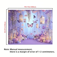 1 Pc, 2D Flat, Gorgeous Style Butterfly Party Backdrop, Polyester Material, Purple Background, Rectangular Photography Background, Bohemian Style, With Purple Butterflies And Flowers, Suitable For Birthday And Wedding Decoration, Living Room Bedroom Decoration, Office Decoration, Multi-Season Use, Gift Giving, Photo Booth Props, Multiple Size Options