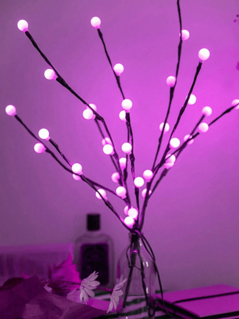 1个20灯54厘米高人造树枝球灯，电池供电装饰球形灯，适用于家居、卧室、派对、情人节、圣诞节 - 暖色