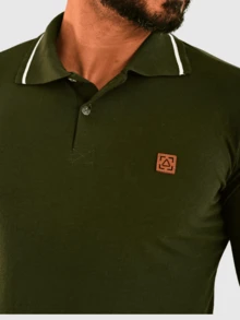 Men's Long Sleeve 100% Cotton Polo Shirt With Modern Design - 軍綠色 - 查看 3