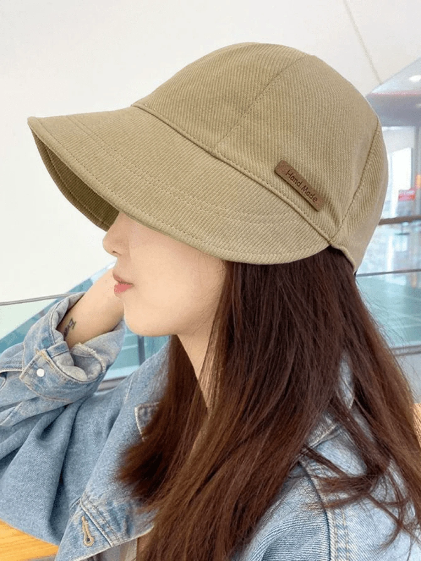 1 件女士可调节尺寸夏季太阳帽、渔夫帽、防晒帽、旅行帽、沙滩帽、速干太阳帽、字母帽 - 加條露絲[米色] - 查看 1