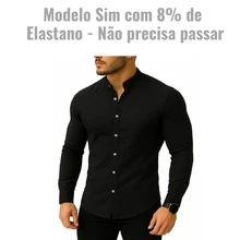Men's Long Sleeve Dress Shirt With Priest Collar Slim Premium - 黑色 - 查看 5