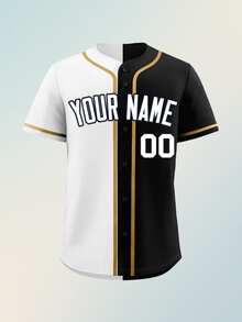 Customizable Men's Baseball Jersey Black And White Name And Number Printed Outdoor Daily Leisure Sports Customization S-2XL - Black - View 3