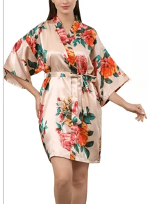 1 pieza Bata de satén estilo floral para boda, fiesta de novia, dama de honor, bata kimono para mujer, despedida de soltera, Día de la Madre, regalo de regreso a la escuela