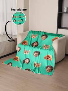 1pc Customized Photo Blanket, Personalized Flannel Blanket With Photo And Text, Perfect Mother's Day Or Father's Day Gift, Customized Picture Blanket For Home, Office Or Bedroom Use - Multicolor - View 4