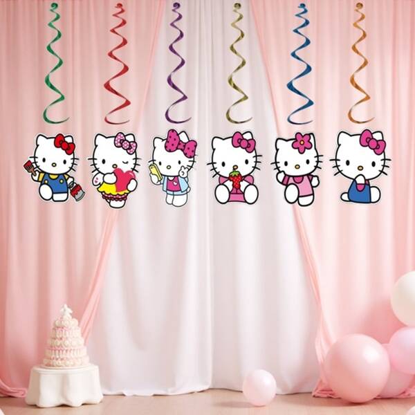 Hello Kitty 6/12 stuks Hello Kitty Party hangende swirls plafond streamers folie schattige decoratie Happy Birthday feestbenodigdheden HelloKitty feestdecoraties voor vrijgezellenfeesten, afstudeerfeesten en andere feestelijke gelegenheden