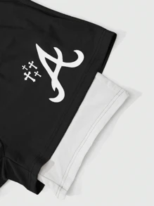 New Men's Letter Print Knit Loose Fit Shorts