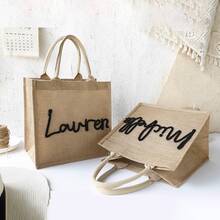 1pc Personalized Bridesmaid Tote Bag, Customized Name Jute Bag, Customized Beach Bag, Bridesmaid Handbag, Mother's Day Tote Bag