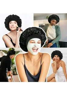 1 件奢华缎面丝绸睡眠帽，宽带高弹力头戴睡帽，适合女士护发丝绸帽，男女通用夜间护发，适合舒适家居使用，夜间睡眠头帽，女士弹力浴帽，成人美容护发帽，男女通用，返校浴帽 - 彩色 - 查看 7