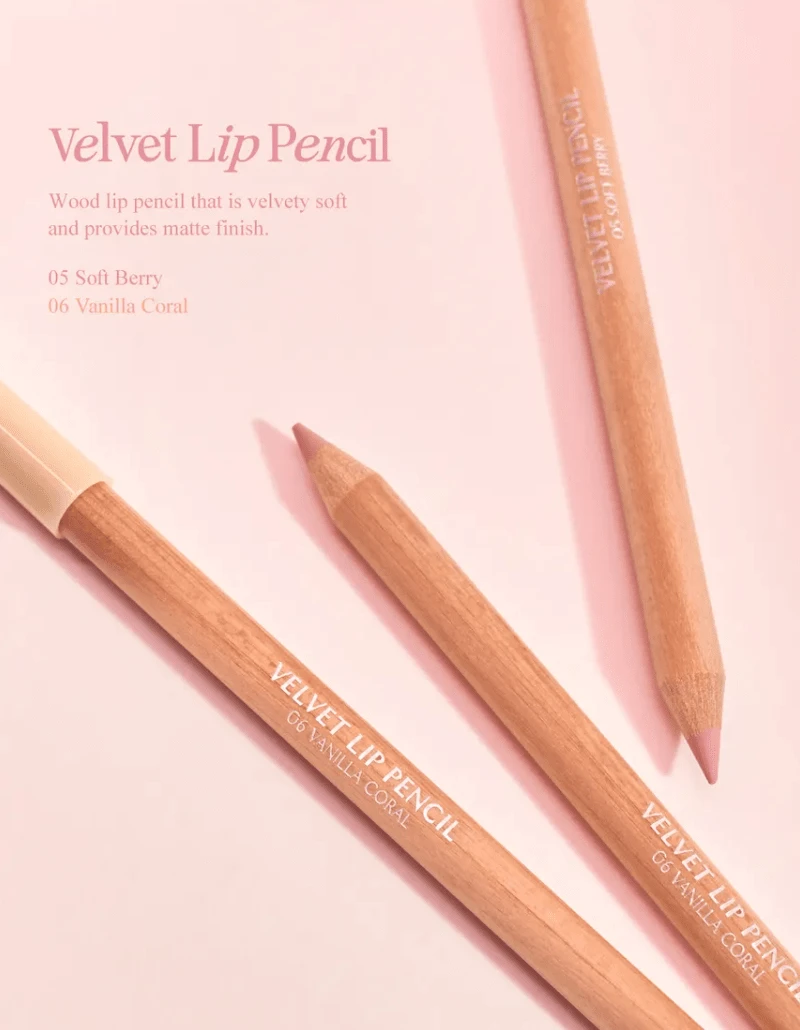 Clio Velvet Lip Pencil Set,6 MLBB Natural Shades For Over-Lip Definition,Smooth Glide, Long-Lasting Formula,Includes Sharpener,Korean Beauty, Create Fuller Lips - 06 Vanilla Coral - View 1