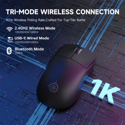  ATTACK SHARK * MAGIC-REFINER G6 Wireless Gaming Mouse, 24000 DPI Adjustable, 72g Lightweight Mouse, 1000Hz Report Rate, Supports Bluetooth/2.4G/Wired 3 Modes, 750mAh Battery, Anti-Slip Grip, Suitable For Gamers/Office/PC