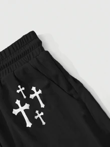 New Men's Letter Print Knit Loose Fit Shorts