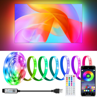 PSTAR USB Powered LED Strip Light With 44-Key IR Remote And Bluetooth App Control, Sensitive Microphone Music Syncing Color Changing, Dimmable & Multiple Modes, Self-Adhesive Back, Suitable For TV, Computer, Bedroom, Home Decor