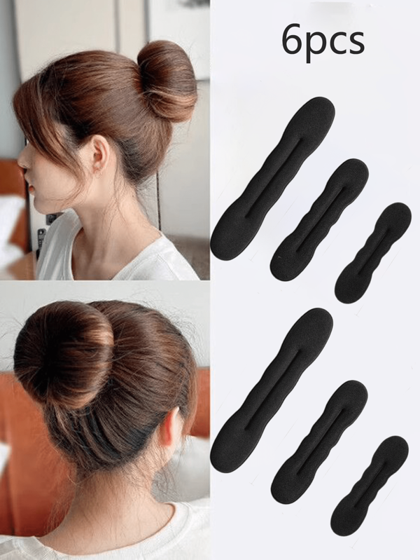 6-delige stijlvolle haarstylingtool voor moeiteloos pluizige knotten, minimalistische zachte sponshoofdtooi met dagelijkse effen kleur, zacht voor het haar en perfect voor luie meisjes, veelzijdige vlechtaccessoire voor dagelijks gebruik en reizen
