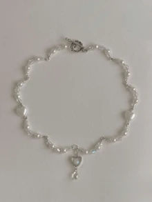 GARMEND 1pc Fashionable Exquisite Handmade Beaded Choker Necklace - White - View 3