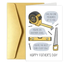 1 pieza Tarjeta de feliz cumpleaños para papá, tarjeta con forma de herramientas DIY sierra, cinta métrica, nivel de burbuja, regalo especial para el Día del Padre