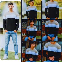 Men's Knitted Sweater Thick Mesh Cold Weather Blouse Round Neck High Quality - Beige - View 6