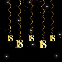 5 Peças Decorações Suspensas Espirais na Cor Dourada em PVC, Adequado para Decorações de Aniversário de 18, 30, 40, 50, 60 Anos, Decoração de Bottom para Festa de Aniversário