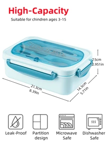 1pc 1200ml Bento Lunch Box With Cutlery Set And Leak-Proof Lid, 3 Compartment Food Containers Suitable For Adult Men And Women, For Camping, Meal Prep, School Supplies, Back To School, Kitchen, Christmas Gifts (Cutlery, Lunch Box And Storage Bag Included)