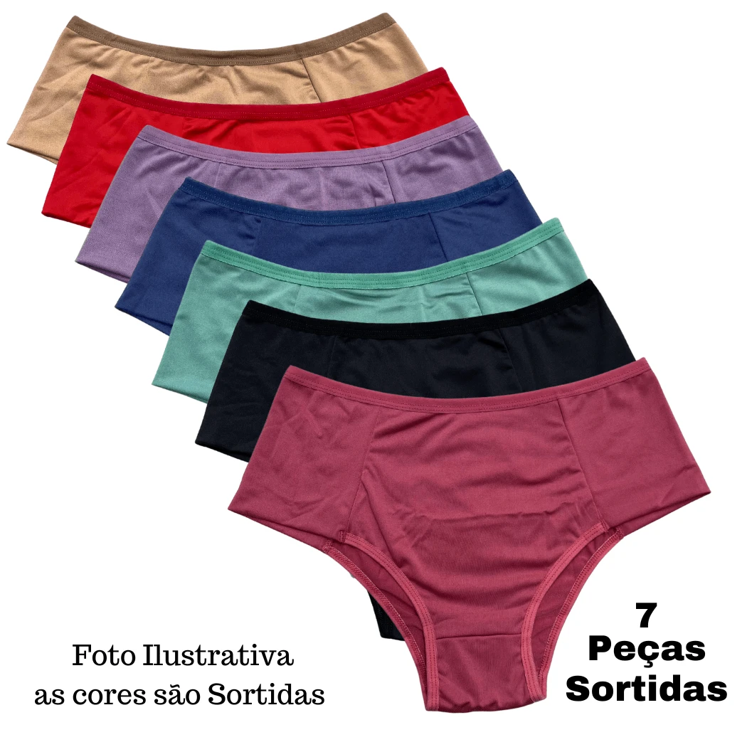 Kit 7 Calcinha Tangão Plus Size e Regular Cintura Alta Pala Larga Senhora Escode Culote Confortável Modeladora Maternidade - Multicolorido - Visão 1