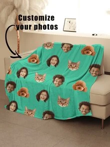1pc Customized Photo Blanket, Personalized Flannel Blanket With Photo And Text, Perfect Mother's Day Or Father's Day Gift, Customized Picture Blanket For Home, Office Or Bedroom Use - Multicolor - View 3