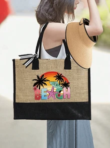 Set di borse da spiaggia per donne, borsa in tela per accessori da spiaggia, con cappello da spiaggia da donna a onde color kaki, borsa a tracolla, borsa a mano, borsa trucchi in lino, cappello da sole a tesa larga con protezione solare, cappello da viaggio da esterno a forma di fiocco