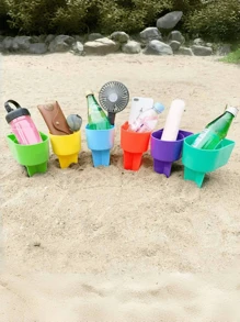 1 pieza Soporte con bolsillo para vasos de playa, soporte multifuncional para vasos de arena apto para bebidas, teléfonos móviles, gafas de sol, llaves, accesorios de playa, posavasos